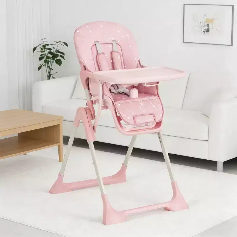 Chaise haute pliante bleue / grise / rose pour 1 – Hauteur réglable et plateau amovible