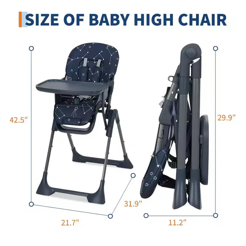 Chaise haute pliante bleue / grise / rose pour 1 – Hauteur réglable et plateau amovible