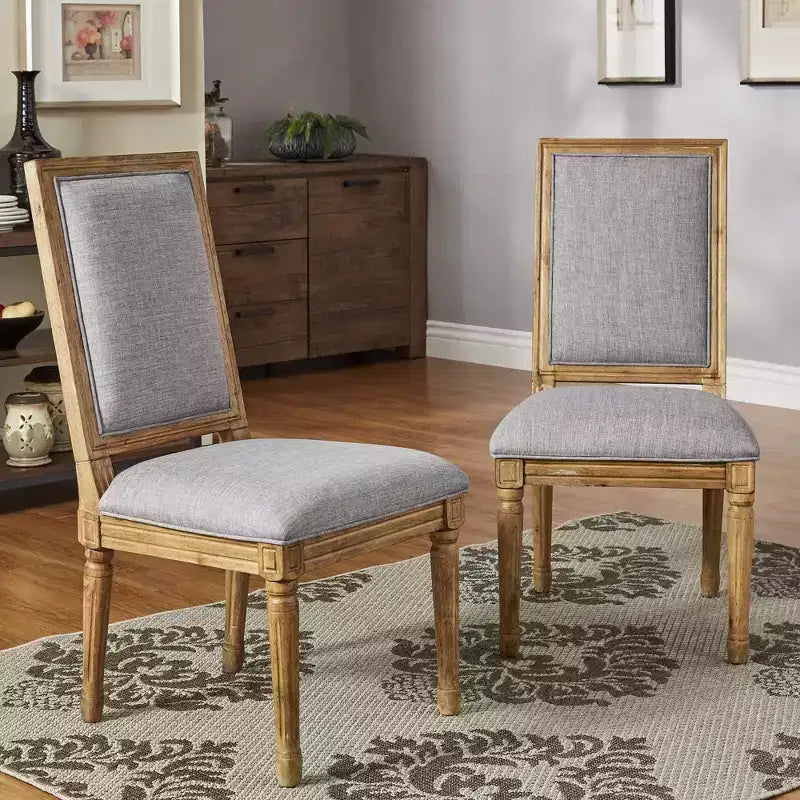 Chaise de salle à manger sans accoudoirs en lin beige/gris foncé/gris, lot de 2