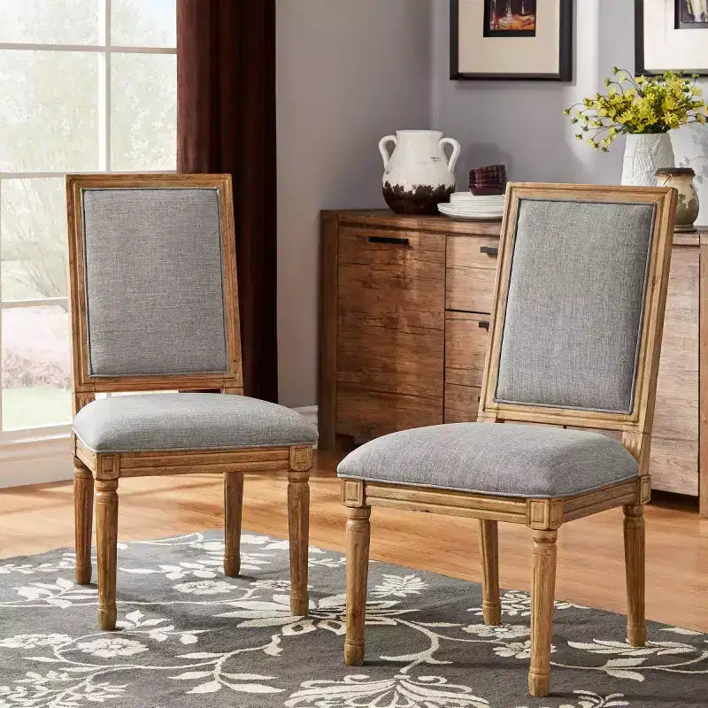 Chaise de salle à manger sans accoudoirs en lin beige/gris foncé/gris, lot de 2