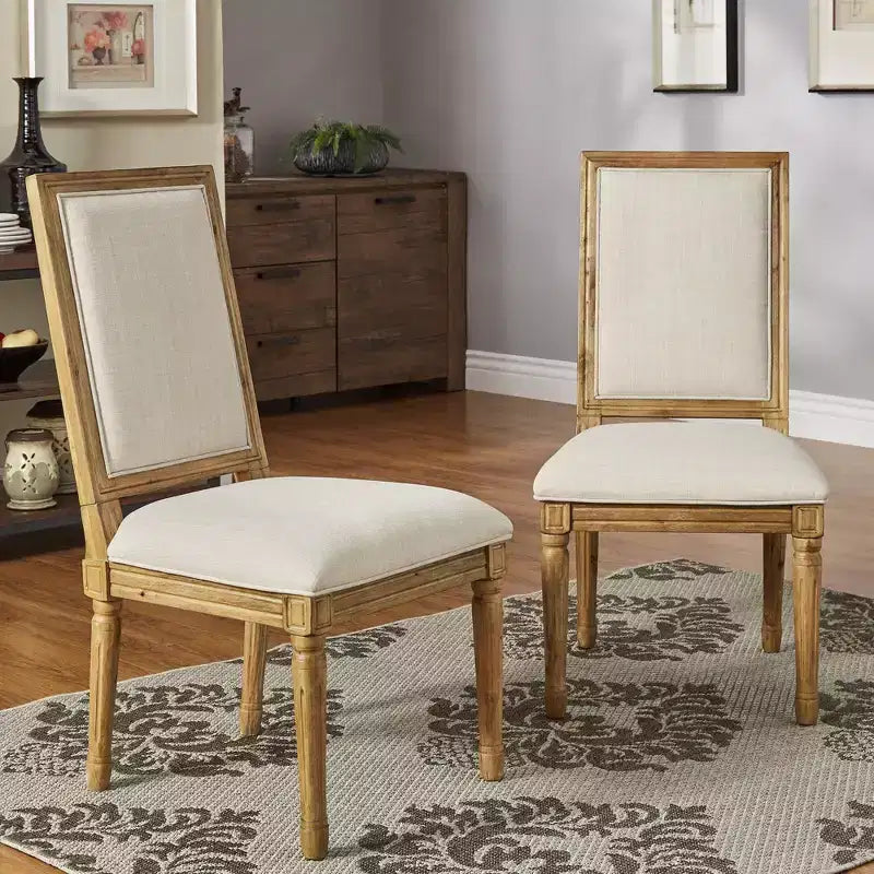 Chaise de salle à manger sans accoudoirs en lin beige/gris foncé/gris, lot de 2