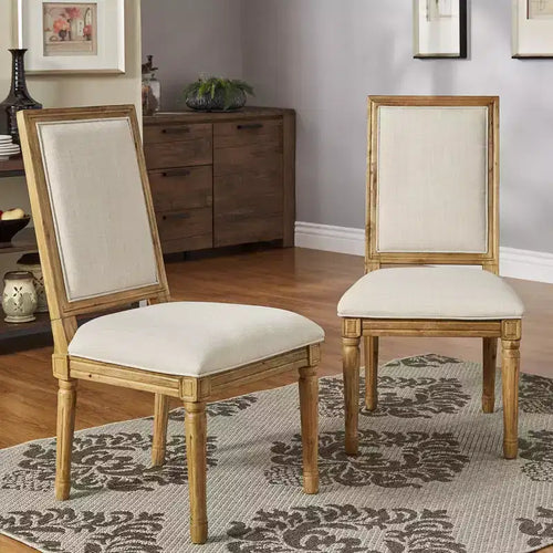 Chaise de salle à manger sans accoudoirs en lin beige/gris foncé/gris, lot de 2