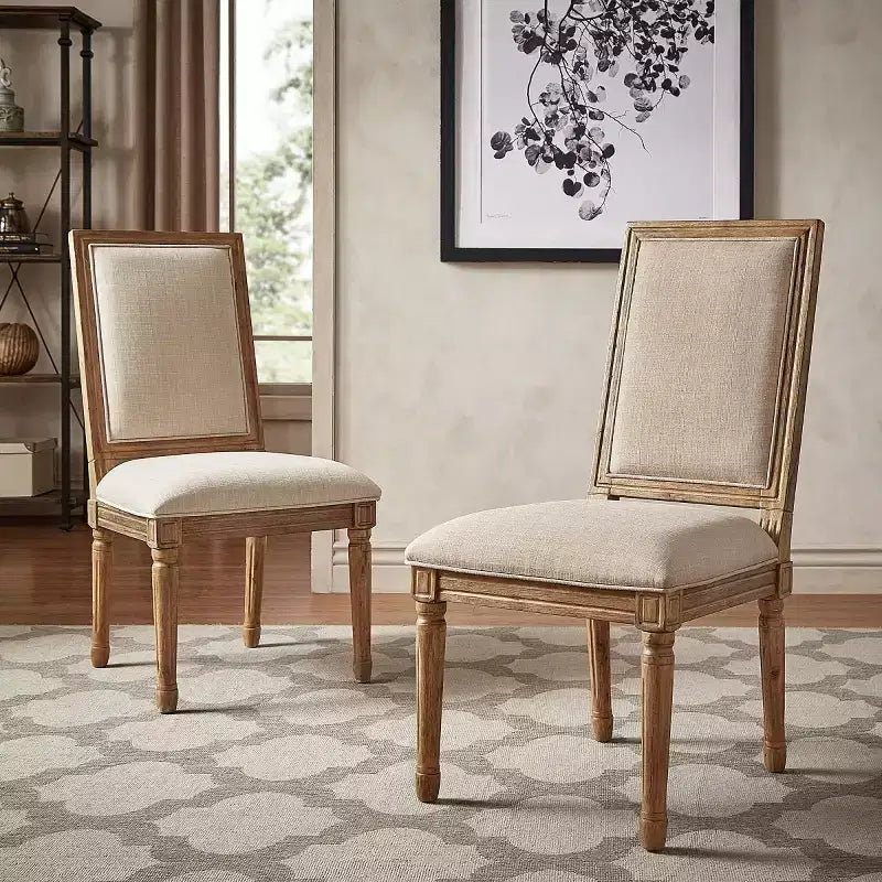 Chaise de salle à manger sans accoudoirs en lin beige/gris foncé/gris, lot de 2