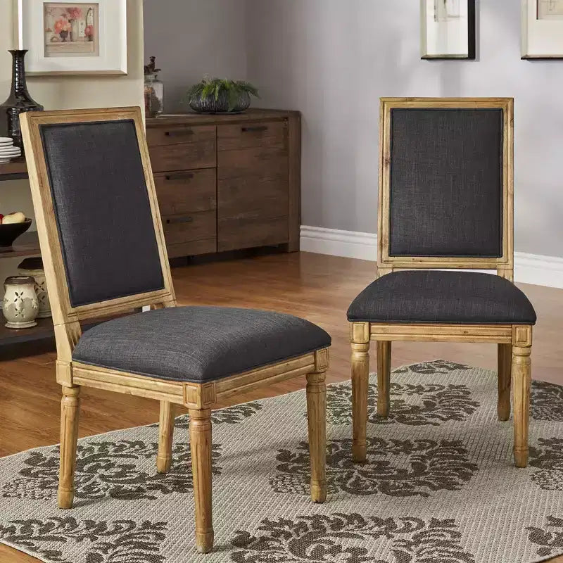 Chaise de salle à manger sans accoudoirs en lin beige/gris foncé/gris, lot de 2