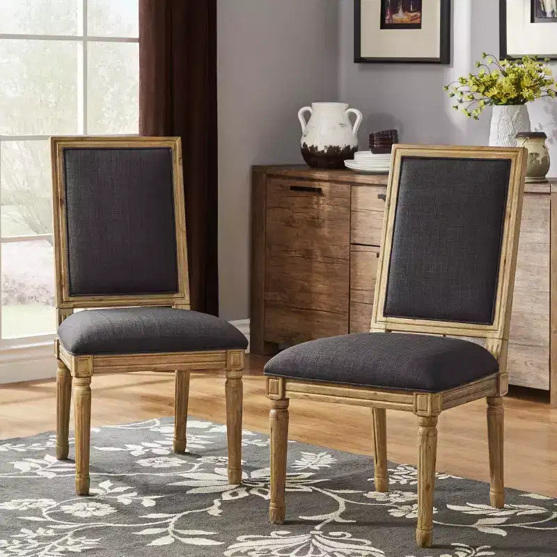 Chaise de salle à manger sans accoudoirs en lin beige/gris foncé/gris, lot de 2