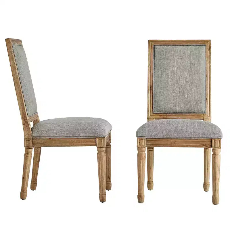 Chaise de salle à manger sans accoudoirs en lin beige/gris foncé/gris, lot de 2