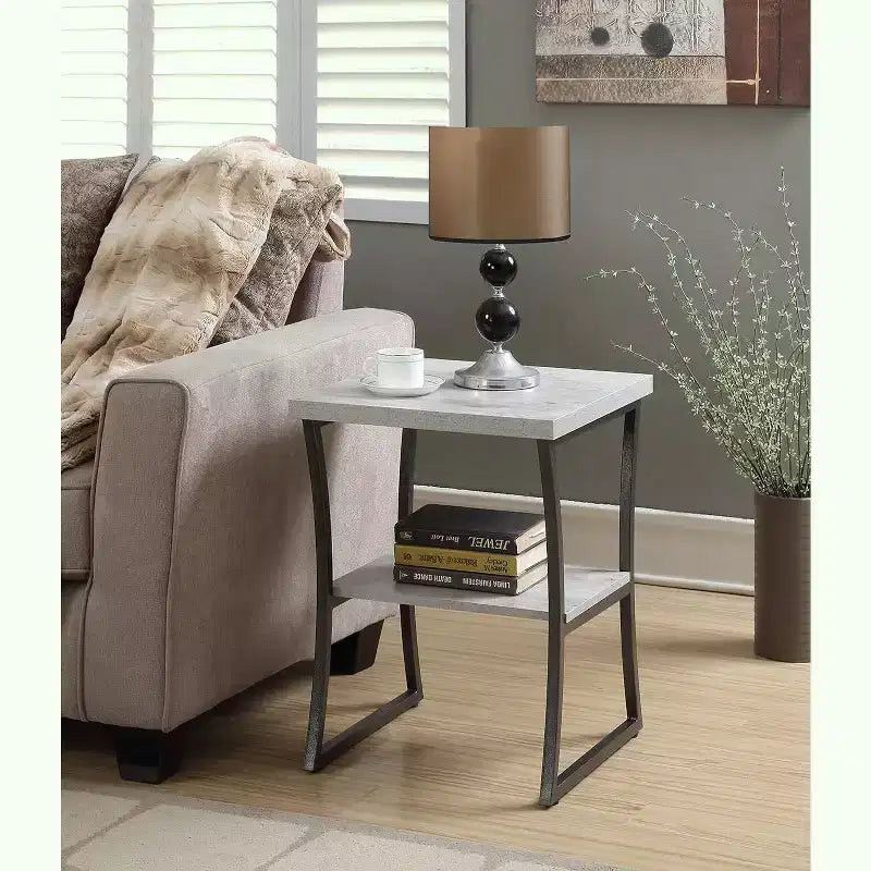 Table d'appoint ronde en métal, coloris Espresso/Gris ardoise, 1 pièce
