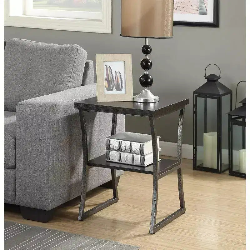 Table d'appoint ronde en métal, coloris Espresso/Gris ardoise, 1 pièce
