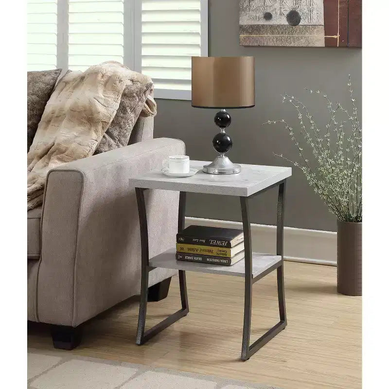 Table d'appoint ronde en métal, coloris Espresso/Gris ardoise, 1 pièce