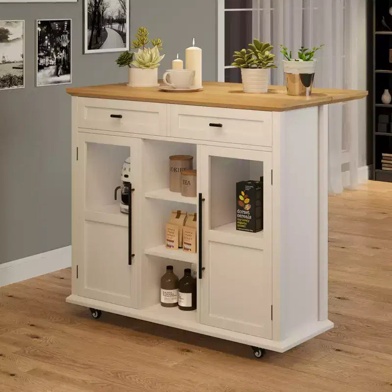 Îlot de cuisine roulant noir/gris/blanc avec abattant, meuble de rangement mobile à 2 tiroirs