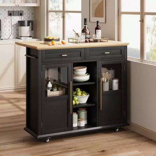 Multi-Functional Rolling Kitchen Island with Drop Leaf,Mobile Storage Cabinet with Drawers, Bar Cart,Freestanding Kitchen Cart Table for Modern Homes