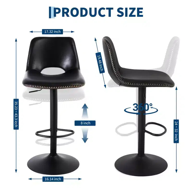 Tabouret de bar pivotant noir réglable pour 1 personne, en similicuir sans accoudoirs