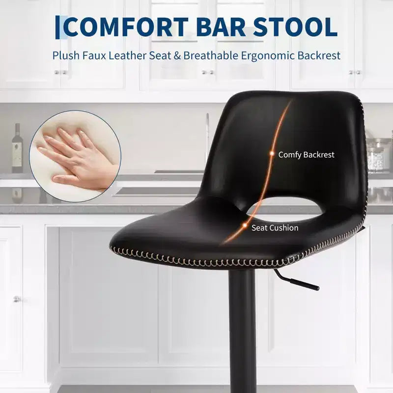 Tabouret de bar pivotant noir réglable pour 1 personne, en similicuir sans accoudoirs