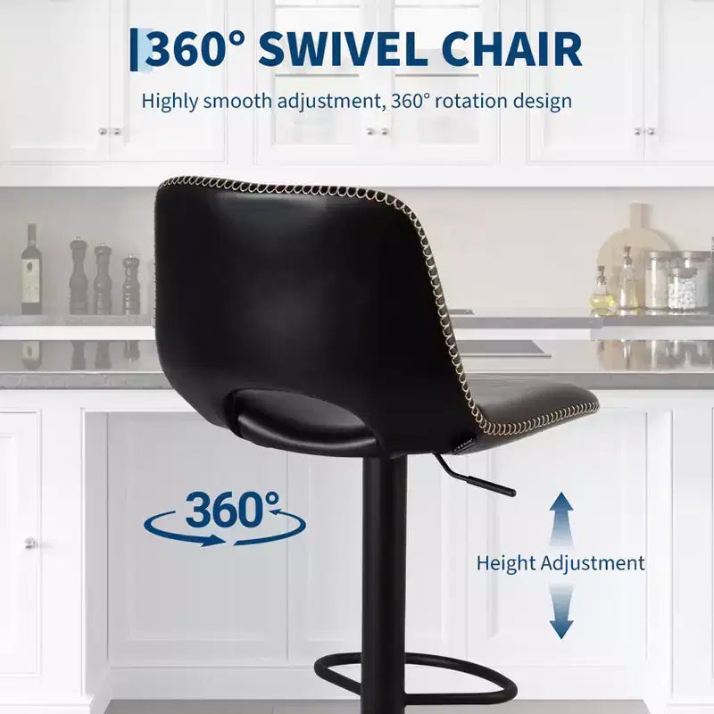 Tabouret de bar pivotant noir réglable pour 1 personne, en similicuir sans accoudoirs