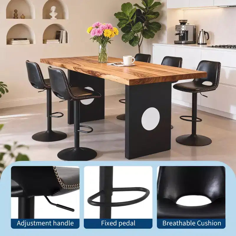 Tabouret de bar pivotant noir réglable pour 1 personne, en similicuir sans accoudoirs