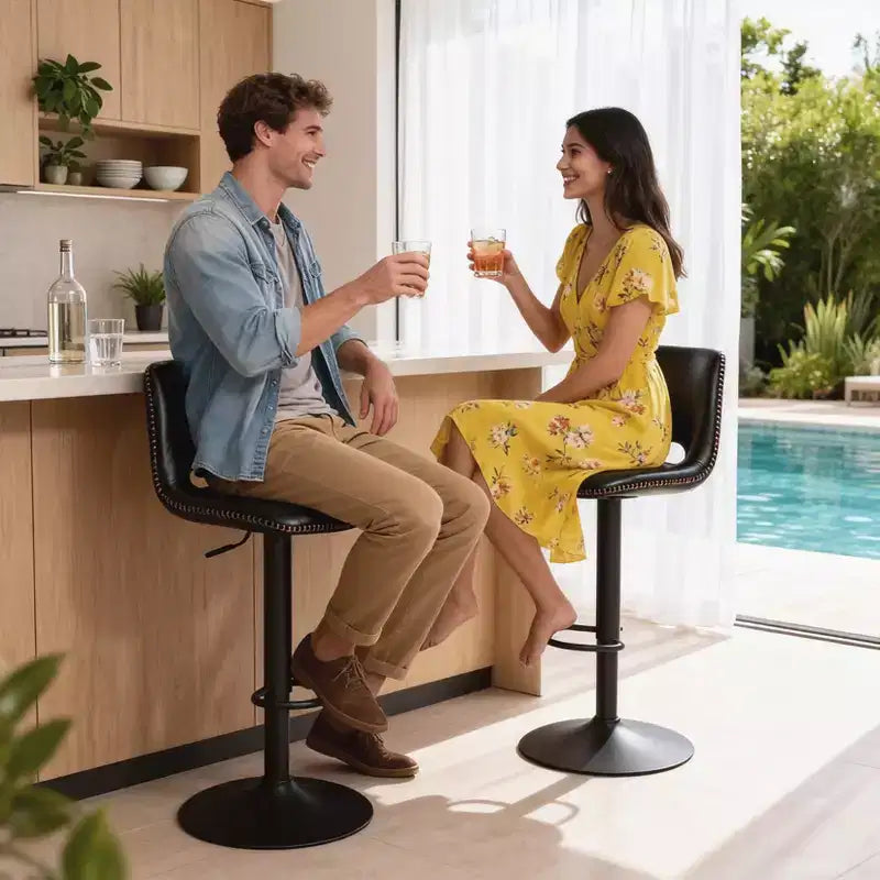 Tabouret de bar pivotant noir réglable pour 1 personne, en similicuir sans accoudoirs