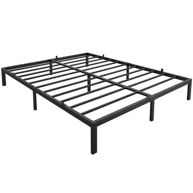 Cadre de lit plateforme en métal noir, pas besoin de sommier, lit simple/double, 2 personnes