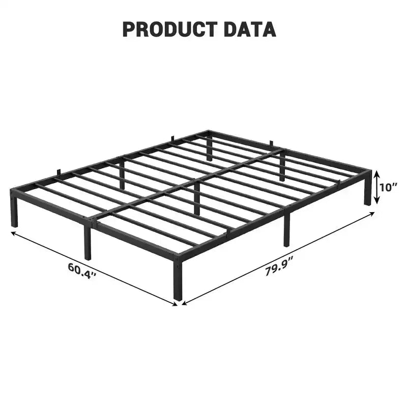 Cadre de lit plateforme en métal noir, pas besoin de sommier, lit simple/double, 2 personnes