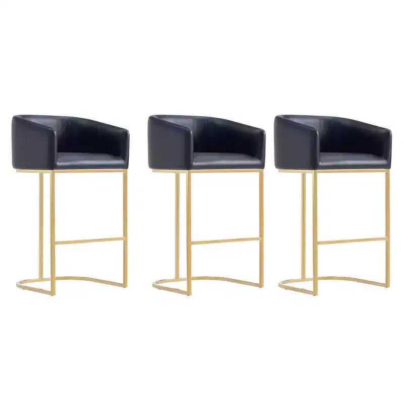 Manhattan Comfort Set of 3 Louvre Barstools Black/Titanium Gold