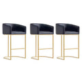 Manhattan Comfort Set of 3 Louvre Barstools Black/Titanium Gold