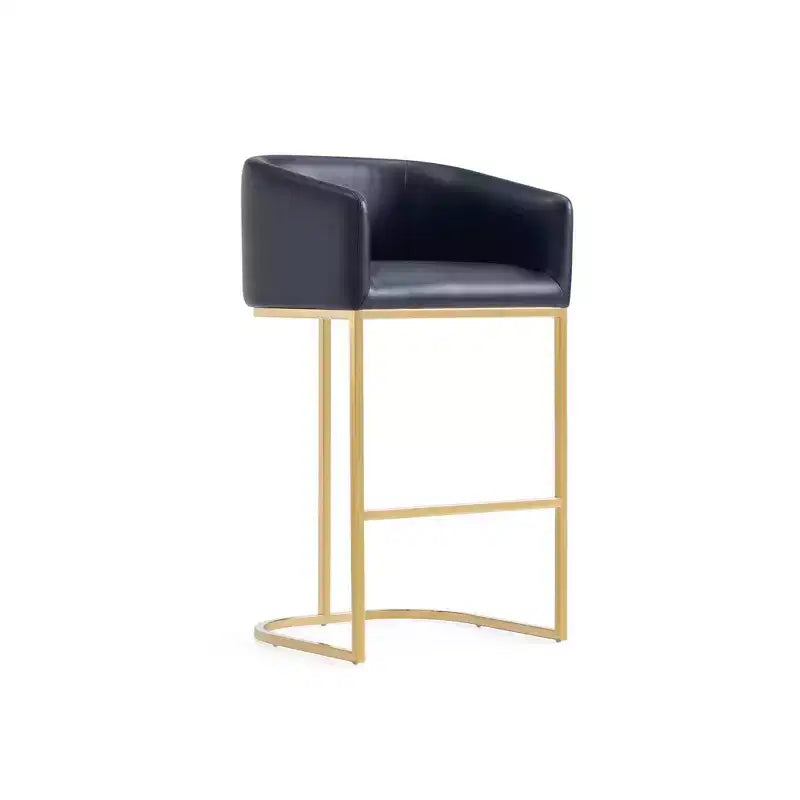 Tabouret de bar en similicuir rembourré noir et or titane, lot de 3