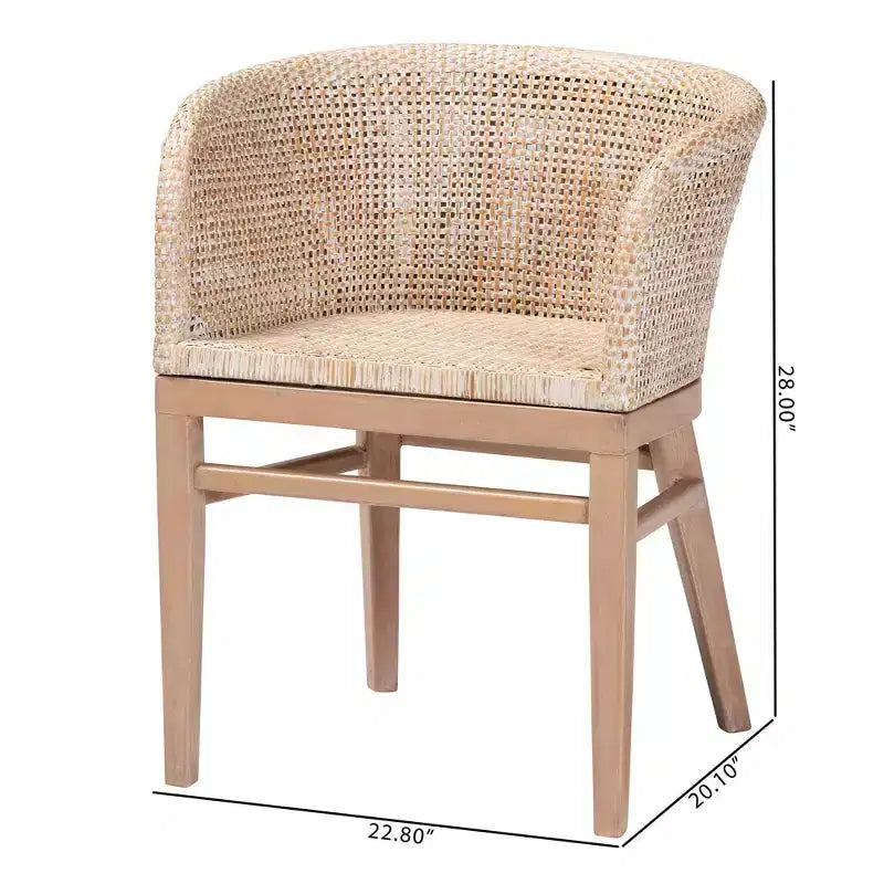 Chaise de salle à manger en rotin blanc antique/marron clair, style bohème, 1 place