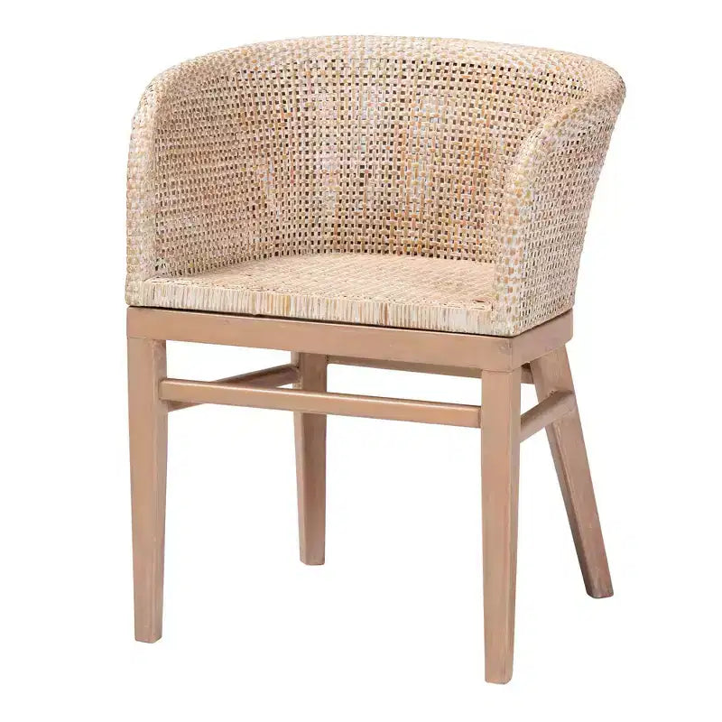 Chaise de salle à manger en rotin blanc antique/marron clair, style bohème, 1 place