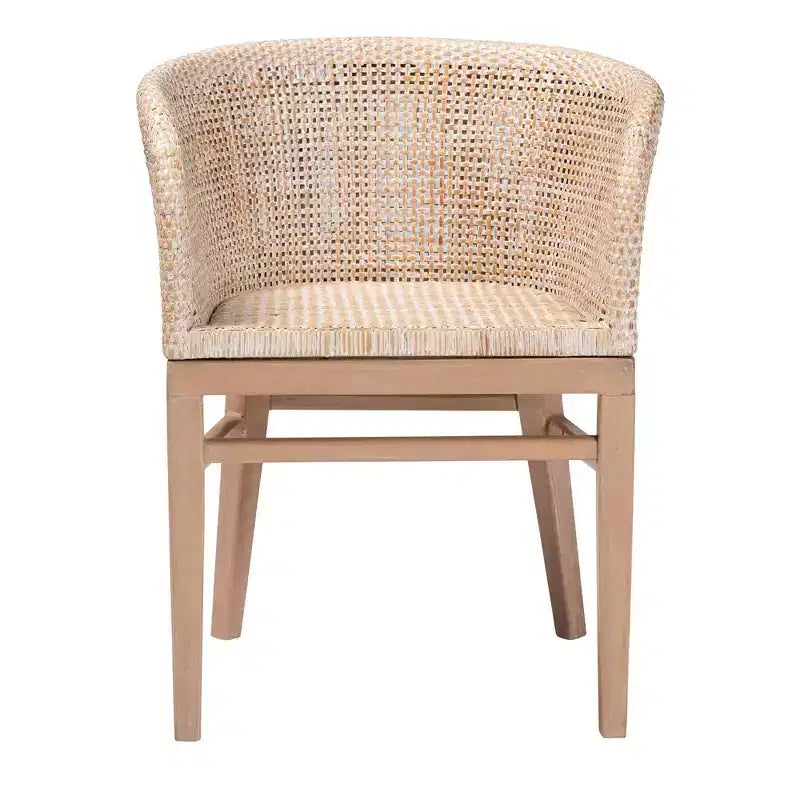 Chaise de salle à manger en rotin blanc antique/marron clair, style bohème, 1 place