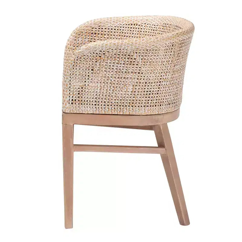 Chaise de salle à manger en rotin blanc antique/marron clair, style bohème, 1 place