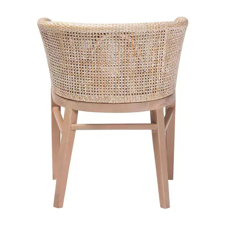 Chaise de salle à manger en rotin blanc antique/marron clair, style bohème, 1 place