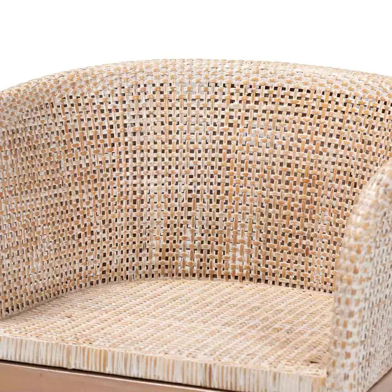 Chaise de salle à manger en rotin blanc antique/marron clair, style bohème, 1 place