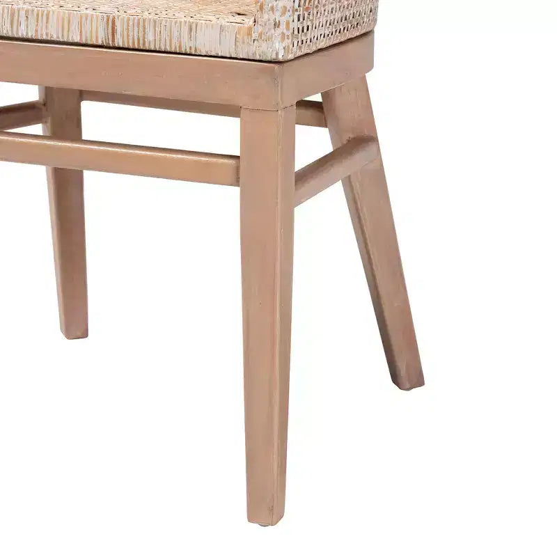 Chaise de salle à manger en rotin blanc antique/marron clair, style bohème, 1 place