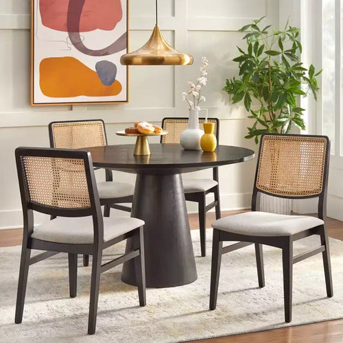 Ensemble de salle à manger rond noir et gris, 4 places, 5 pièces