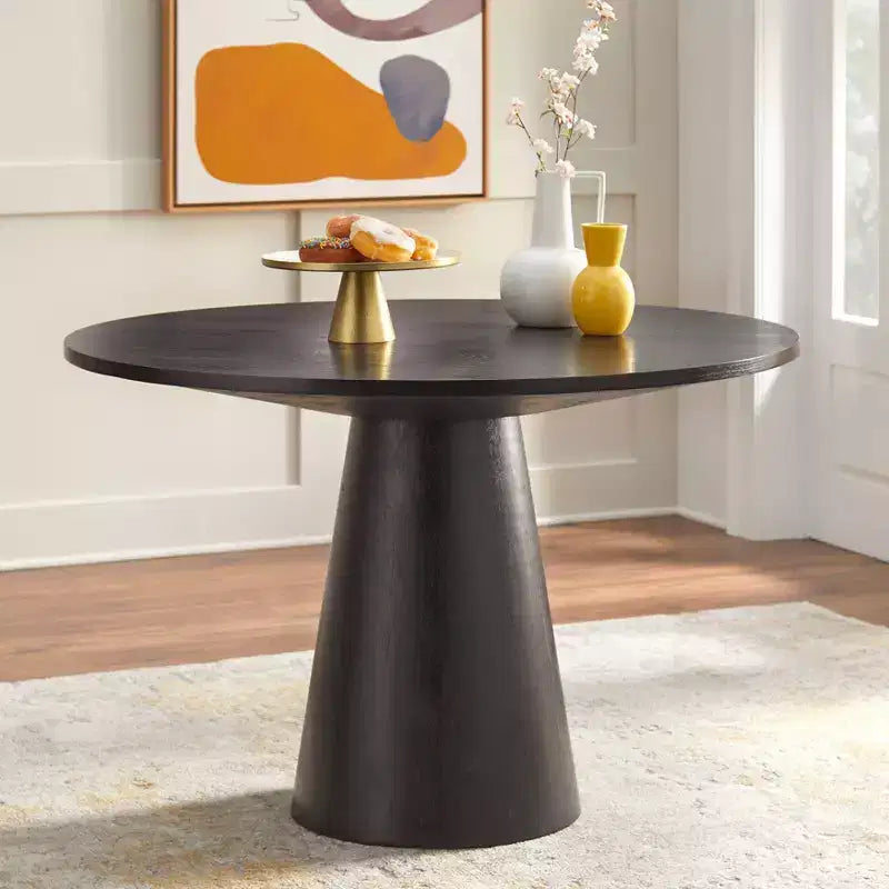 Ensemble de salle à manger rond noir et gris, 4 places, 5 pièces