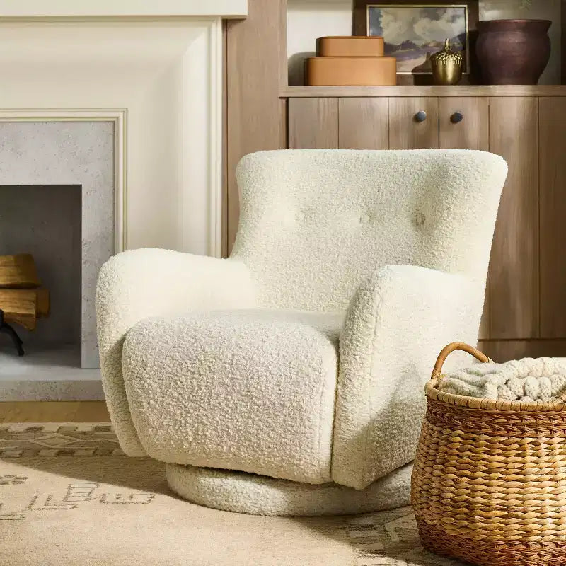Fauteuil pivotant imitation peau de mouton crème, une place