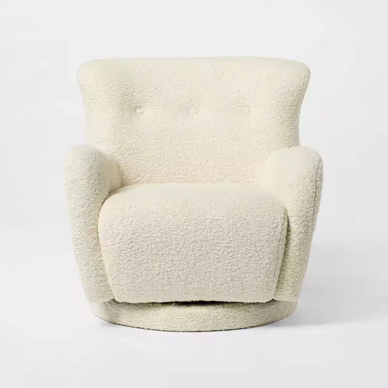 Fauteuil pivotant imitation peau de mouton crème, une place