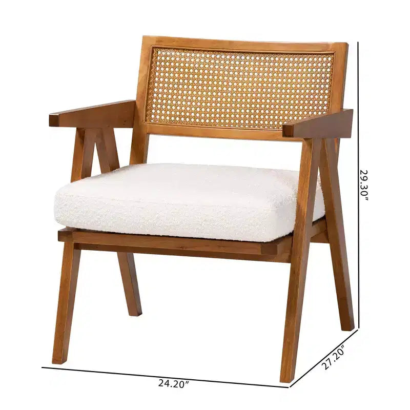 Fauteuil en rotin bouclé crème et noyer pour 1 personne