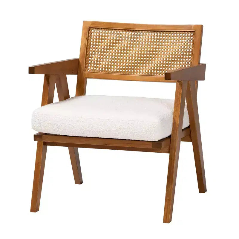 Fauteuil en rotin bouclé crème et noyer pour 1 personne