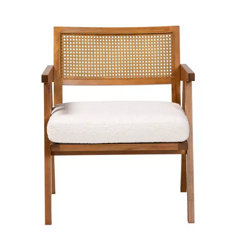 Fauteuil en rotin bouclé crème et noyer pour 1 personne