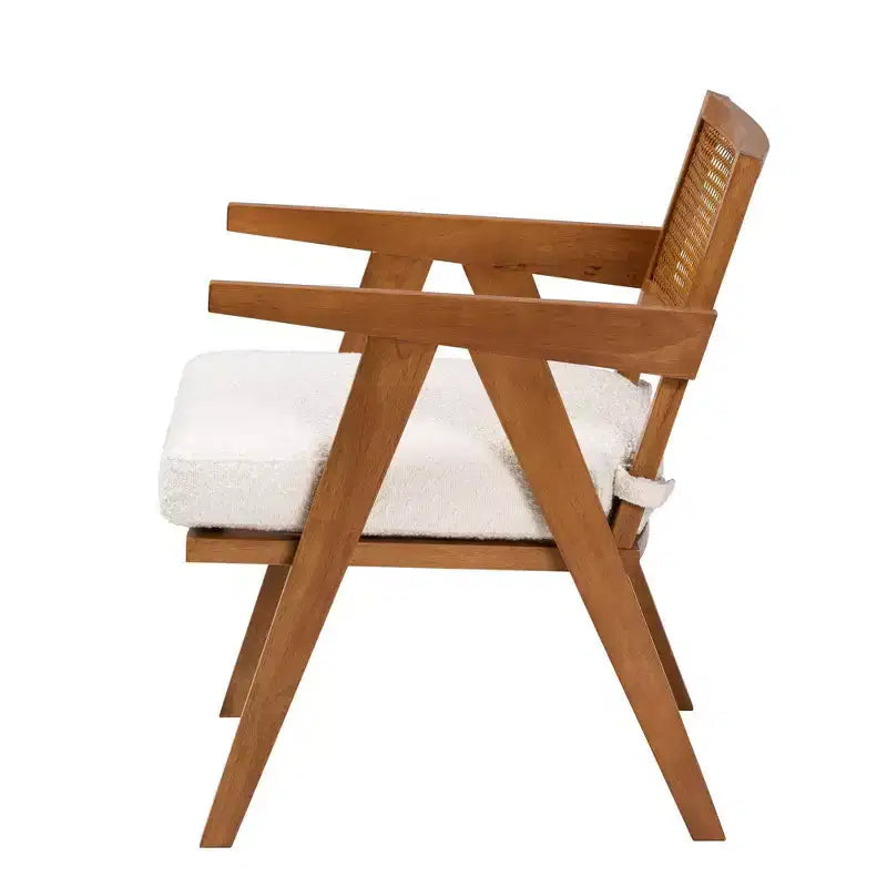 Fauteuil en rotin bouclé crème et noyer pour 1 personne
