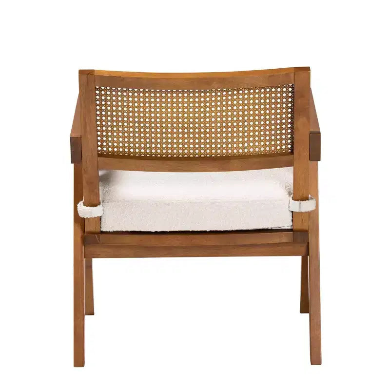 Fauteuil en rotin bouclé crème et noyer pour 1 personne