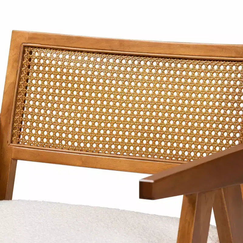 Fauteuil en rotin bouclé crème et noyer pour 1 personne