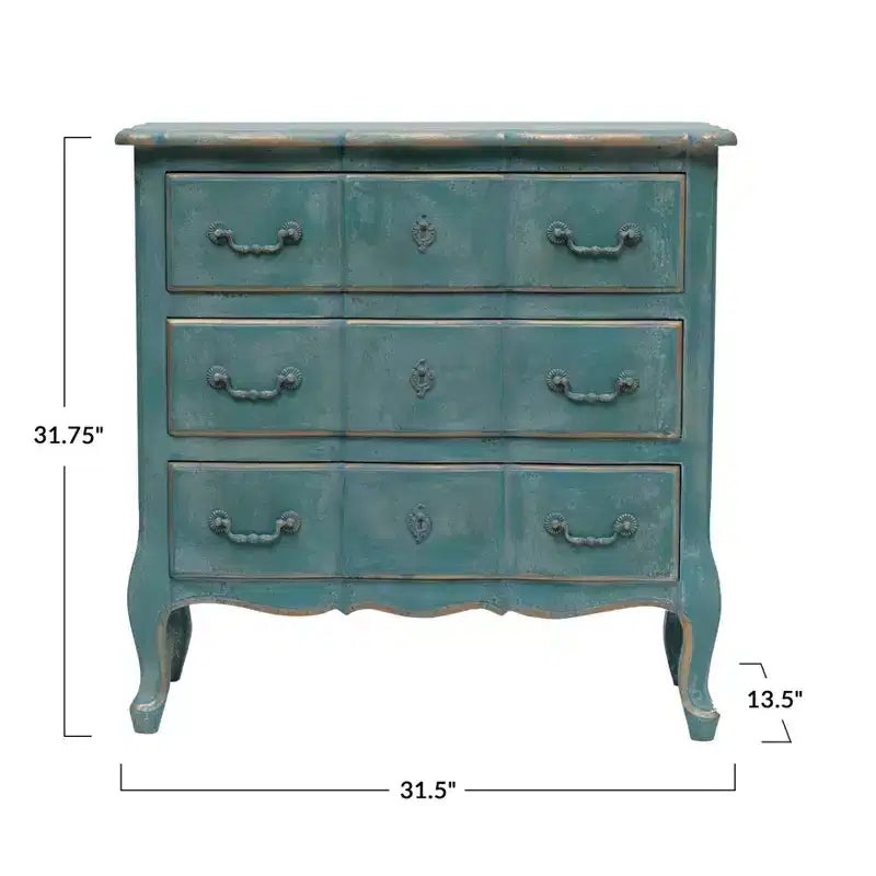 Commode bleue vieillie à 3 tiroirs pour adultes