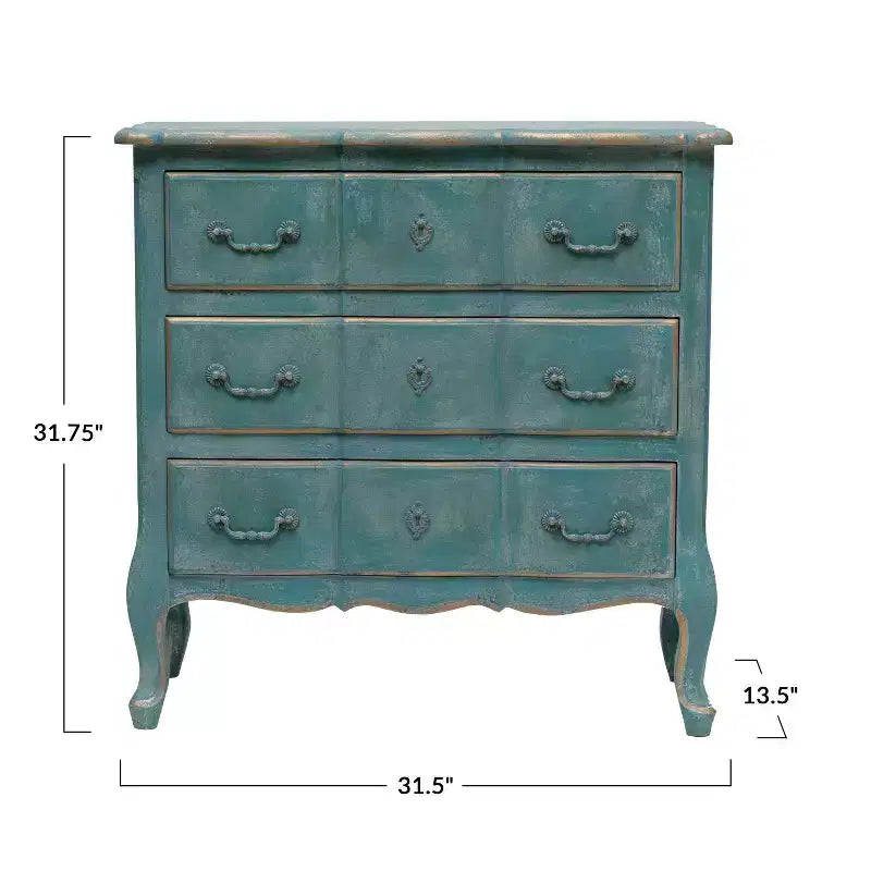 Commode bleue vieillie à 3 tiroirs pour adultes