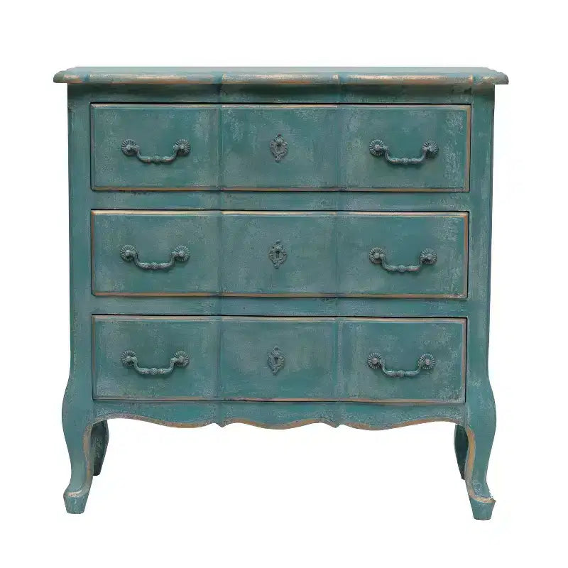 Commode bleue vieillie à 3 tiroirs pour adultes