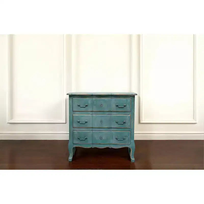 Commode bleue vieillie à 3 tiroirs pour adultes