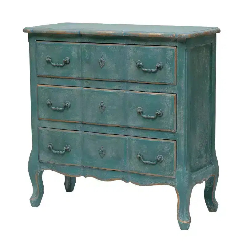 Commode bleue vieillie à 3 tiroirs pour adultes