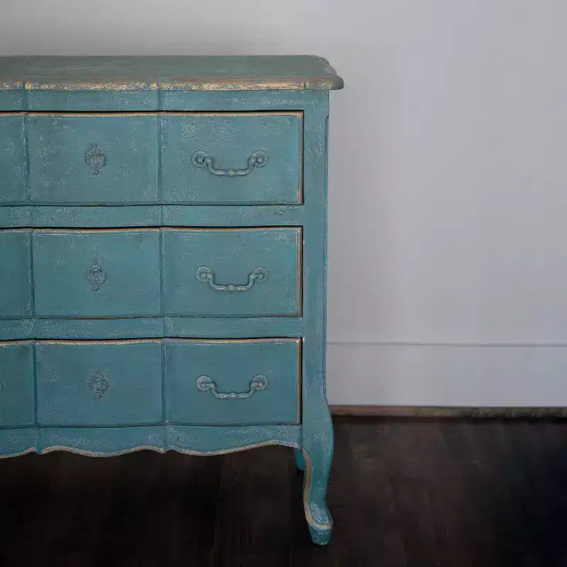 Commode bleue vieillie à 3 tiroirs pour adultes