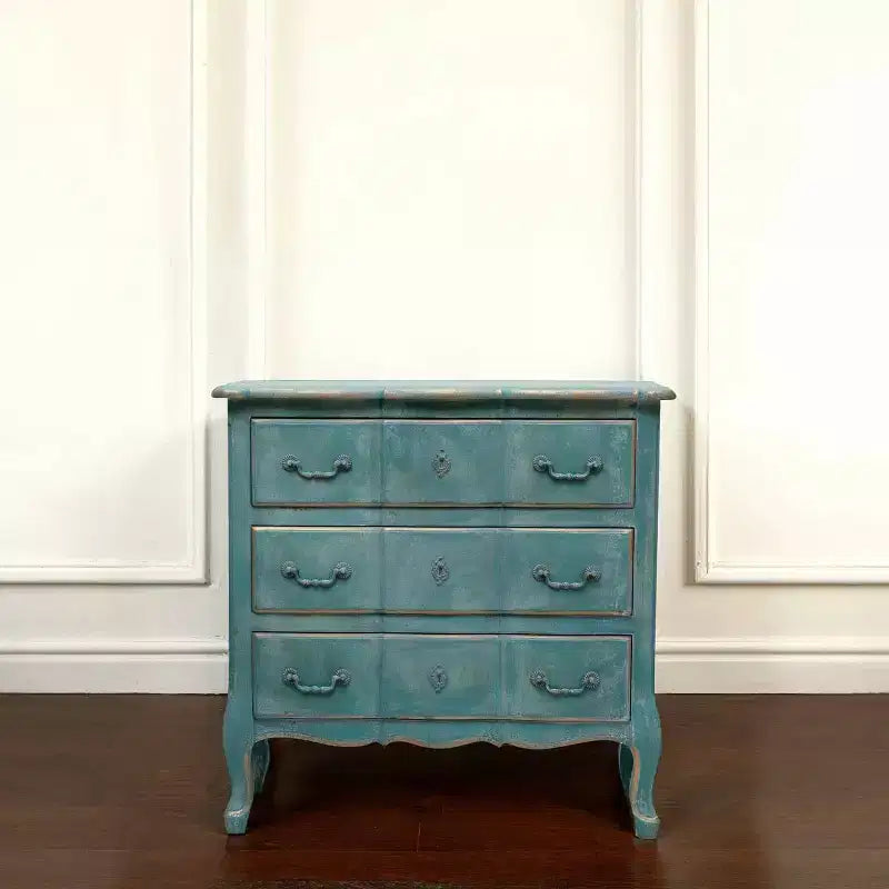 Commode bleue vieillie à 3 tiroirs pour adultes