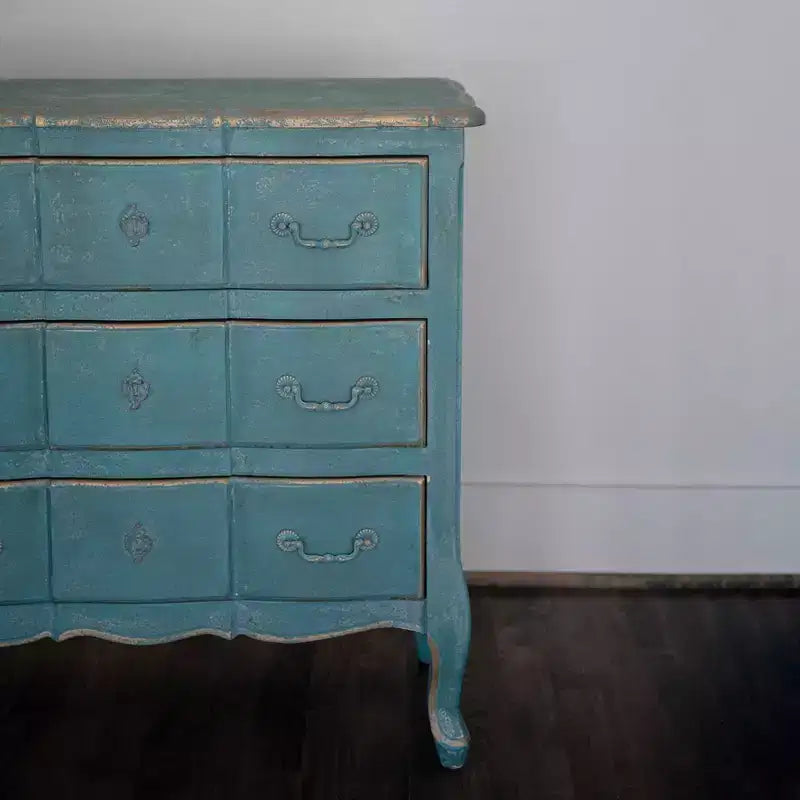 Commode bleue vieillie à 3 tiroirs pour adultes